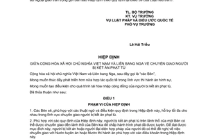 Thông báo 29/2017/TB-LPQT hiệu lực Hiệp định về chuyển giao người bị kết án phạt tù Việt Nam Nga