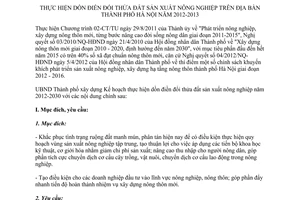 Kế hoạch 171/KH-UBND năm 2013 dồn điền đổi thửa đất sản xuất nông nghiệp Hà Nội