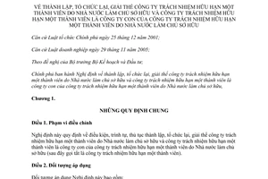 Nghị định 172/2013/NĐ-CP thành lập giải thể công ty trách nhiệm hữu hạn Nhà nước