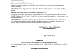Decree No. 175/2013/ND-C issuance of charter on organization and operation of Vietnam railways