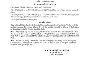 Quyết định 3374/QĐ-UBND năm 2013 thủ tục hành chính thuộc thẩm quyền Sở Tư pháp Bình Định