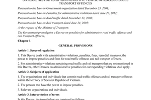 Decree No. 171/2013/NĐ-CP on penalties for road administrative traffic offences rail transport offen