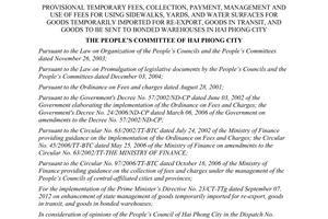 Decision No. 2261/2013/QĐ-UBND fees for using sidewalks for goods temporarily imported for re-export Hai Phong