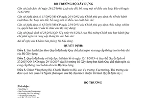 Quyết định 1153/QĐ-BXD năm 2013 Quy chế phát ngôn cung cấp thông tin báo chí