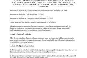 Decree No. 182/2013/ND-CP stipulating region-based minimum wage levels 2013