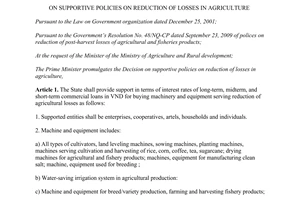 Decision No. 68/2013/QĐ-TTg on supportive policies on reduction of losses in agriculture