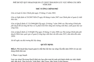 Quyết định 2211/QĐ-TTg năm 2013 Quy hoạch quản lý chất thải rắn sông Cầu 2020