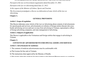 Decree No. 181/2013/ND-CP on elaboration of some articles of the law on advertising