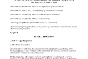 Decree No. 179/2013/ND-CP administrative violations in the domain of environmental protection