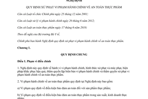 Nghị định 178/2013/NĐ-CP quy định xử phạt vi phạm hành chính về an toàn thực phẩm