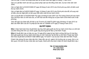 Quyết định 76/2013/QĐ-UBND thủ tục hành chính cơ chế một cửa liên thông Sở Nội vụ Ninh Thuận