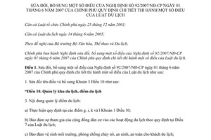 Nghị định 180/2013/NĐ-CP sửa đổi Nghị định 92/2007/NĐ-CP hướng dẫn Luật du lịch