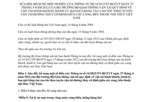 Thông tư 44/2013/TT-BGTVT quy định vận tải hành khách tàu cao tốc theo tuyến