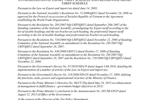 Circular No. 164/2013/TT-BTC export tariff schedule and preferential import tariff schedule