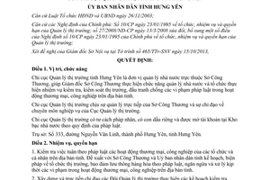 Quyết định 2136/QĐ-UBND 2013 nhiệm vụ quyền hạn tổ chức Chi cục quản lý thị trường Hưng Yên