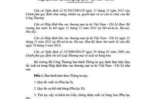 Thông tư 31/2013/TT-BCT Quy tắc xuất xứ Hiệp định khu vực thương mại tự do Việt Nam Chi Lê