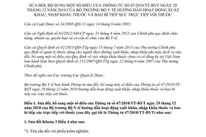 Thông tư 38/2013/TT-BYT sửa đổi Thông tư 47/2010/TT-BYT XNK thuốc bao bì tiếp xúc trực tiếp thuốc
