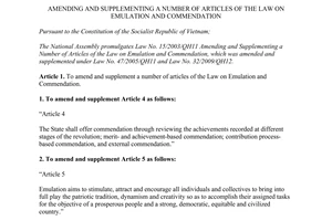 Law No. 39/2013/QH13 amending of the Law on Emulation and Commendation