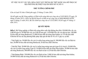 Quyết định 2228/QĐ-TTg năm 2013 xuất vắc xin hóa chất sát trùng dự trữ quốc gia