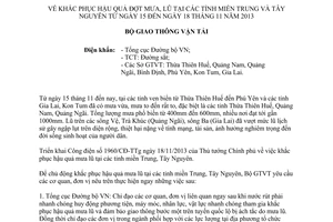 Công điện 77/CĐ-BGTVT 2013 khắc phục hậu quả mưa lũ miền Trung Tây Nguyên