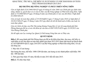 Quyết định 2731/QĐ-BNN-QLCL năm 2013 thí điểm khai thác thu mua chế biến xuất khẩu cá nóc