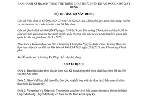 Quyết định 1168/QĐ-BXD năm 2013 Kế hoạch tổng thể thực hiện Đề án 896