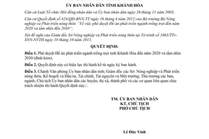Quyết định 2958/QĐ-UBND năm 2013 phát triển ngành trồng trọt Khánh Hòa đến 2020