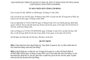 Quyết định 53/2013/QĐ-UBND quản lý bảo vệ đầu tư khai thác di tích danh lam thắng cảnh Lâm Đồng