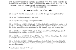 Quyết định 37/2013/QĐ-UBND thủ tục hành chính đăng ký khai sinh bảo hiểm y tế thường trú trẻ em Đồng Tháp