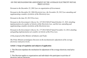 Decision No. 69/2013/QD-TTg adjustment of the average electricity retail price levels