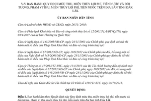 Quyết định 33/2013/QĐ-UBND mức thu miễn thủy lợi phí tiền nước Đắk Lắk