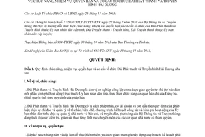 Quyết định 24/2013/QĐ-UBND nhiệm vụ quyền hạn cơ cấu tổ chức Đài Phát thanh Truyền hình Hải Dương