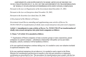 Decree No. 189/2013/ND-CP amendments No 59/2011/ND-CP transformation into joint-stock companies