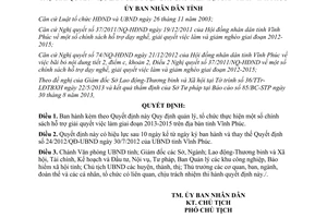 Quyết định 28/2013/QĐ-UBND quản lý thực hiện hỗ trợ giải quyết việc làm 2013 2015 Vĩnh Phúc