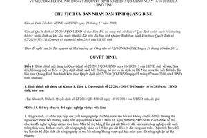 Quyết định 2882/QĐ-UBND 2013 đính chính 22/2013/QĐ-UBND bồi thường thu hồi đất Quảng Bình