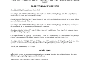 Quyết định 8688/QĐ-BCT 2013 điều tra năng lực sản xuất năng lực mới tăng sản phẩm công nghiệp