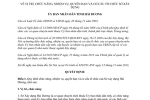 Quyết định 23/2013/QĐ-UBND nhiệm vụ quyền hạn cơ cấu tổ chức Sở xây dựng Hải Dương