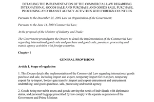 Decree No. 187/2013/ND-CP implementation of the commercial law with respect to international purchases
