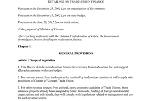 Decree No. 191/2013/ND-CP on trade-union finance