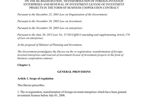 Decree No. 194/2013/ND-CP the re-registration transformation of foreign-invested enterprises