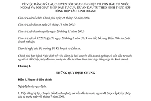 Nghị định 194/2013/NĐ-CP đăng ký lại chuyển đổi DN vốn đầu tư nước ngoài đổi Giấy phép đầu tư