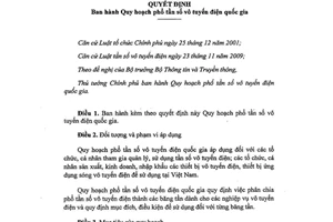 Quyết định 71/2013/QĐ-TTg Quy hoạch tần số vô tuyến điện