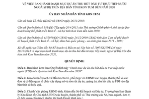 Quyết định 980/QĐ-UBND năm 2013 Danh mục dự án thu hút đầu tư trực tiếp nước ngoài Kon Tum