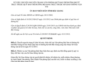 Quyết định 623/QĐ-UBND năm 2013 chuyển nguyên trạng Văn phòng Quỹ bảo trì đường bộ Bắc Giang