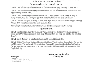 Quyết định 43/2013/QĐ-UBND giải quyết khiếu nại tranh chấp đất đai có hiệu lực pháp luật Sóc Trăng
