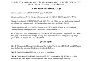 Quyết định 2032/QĐ-UBND năm 2013 Chương trình xây dựng Quyết định Chỉ thị Bắc Kạn