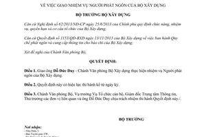 Quyết định 1182/QĐ-BXD năm 2013 giao nhiệm vụ Người phát ngôn