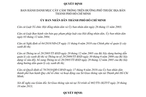 Quyết định 52/2013/QĐ-UBND Danh mục cây cấm trồng trên đường Hồ Chí Minh