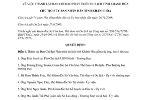 Quyết định 2985/QĐ-UBND năm 2013 thành lập Ban Chỉ đạo Phát triển du lịch Khánh Hòa