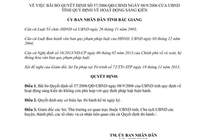 Quyết định 627/QĐ-UBND năm 2013 bãi bỏ Quyết định 57/2006/QĐ-UBND Bắc Giang